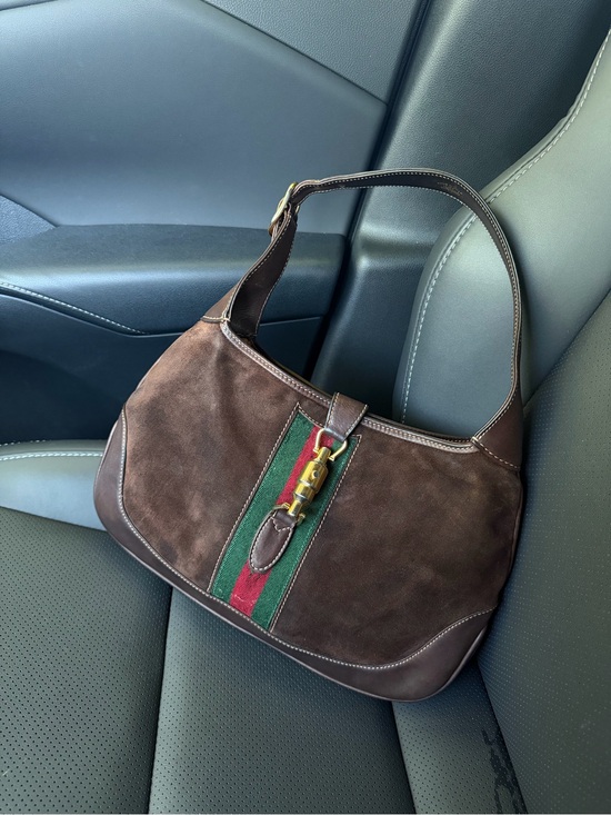 Gucci Handbags - Rare Vintage Gucci Jackie Brown Suede Web Stripe Crossbody Bag
